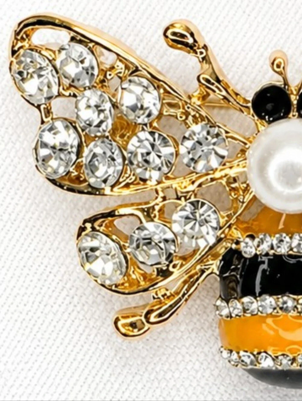 💎 Gold Bee Brooch Rhinestone Pearl Enamel Bumblebee Statement Pin Spa